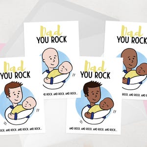 First Fathers Day Card from baby, for New Dad - Personalised Father's Day Card for Daddy - Cute, Funny Illustrated - You Rock - Rocking Baby