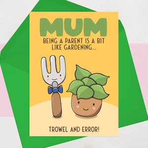Carte de fête des mères Plant Mum - Carte de voeux drôle et mignonne - Jardin, jeu de mots de plantes de jardin pour maman