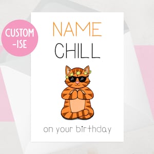 Personalised Yoga Cat Birthday Card - Funny, Chill, Meditation, Zen Greeting Card - For her, For him