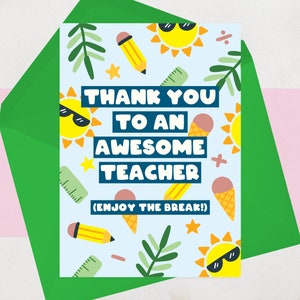 Thank You Teacher Card, Thanks Class 2022, chef d’établissement, travailleur clé de la crèche, tuteur, instructeur | Profitez des vacances d’été | Custom Fun Royaume-Uni