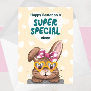 Carte de Pâques nièce - carte de Pâques lapin pour une nièce spéciale - jolie carte de voeux illustrée