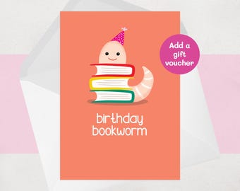 Bookworm Birthday Card: Funny Illustrated Card for Book Lover
