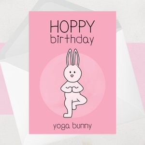 Yoga Birthday Card for her - Yoga Bunny Greeting Card - Pilates - Funny Yoga Birthday Card and Gift Voucher