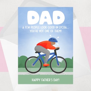 Carte de fête des pères à vélo, carte de vélo drôle pour la fête des pères - Lycra, MAMIL, carte de fête des pères de vélo coquine pour papa
