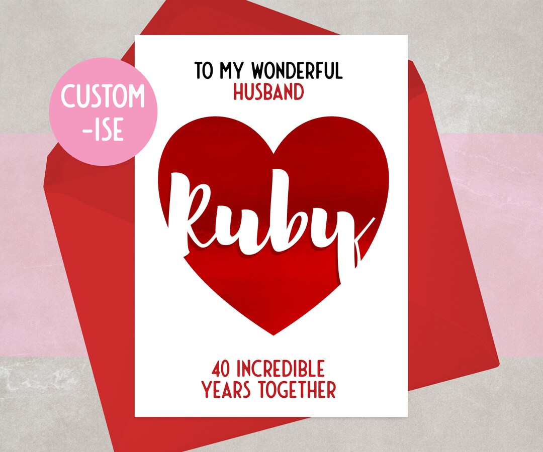 Ruby Wedding Anniversary Card for Her, for Him, for Wife, for Husband ...