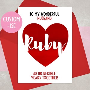 Carte d'anniversaire de mariage Ruby pour elle, pour lui, pour femme, pour mari - Carte pour 40e anniversaire et bon cadeau - Anniversaire Ruby personnalisé