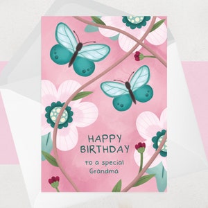 Carte d'anniversaire grand-mère - Carte d'anniversaire papillon et bon cadeau pour une grand-mère spéciale - Personnalisé