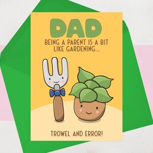 Plants Gardening Fathers Day Card, Funny Father&#39;s Day Card for Dad, Daddy | Cute Illustrated Garden Tools