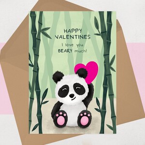 Panda Bear Valentines Card pour lui, pour elle - Carte de Saint-Valentin mignonne illustrée pour quelqu'un de spécial - Petit ami, petite amie, mari, femme