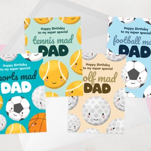 Carte d'anniversaire papa sportif - football, tennis, golf, basket-ball papa sportif - carte d'anniversaire drôle pour papa sportif fou