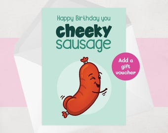 Cheeky Sausage Birthday Card: Funny Card for Husband, Wife, Boyfriend, Girlfriend, Friend