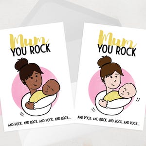 Première carte de fête des mères pour une nouvelle maman - du bébé - mignonne et amusante carte de fête des mères de nouveau-né - personnalisée - vous rock and rock - drôle