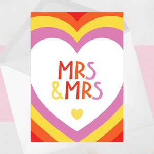Carte de mariage lesbienne - MRS & MRS - LGBTQ+ Gay Rainbow Heart
