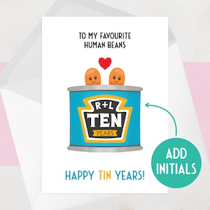 Carte d'anniversaire de 10 ans pour couple, pour amis | Carte amusante pour 10e anniversaire et chèque-cadeau | Mignonne, Coquine, Boîte anniversaire, Haricots