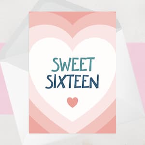 Carte de 16e anniversaire pour elle, fille - Seize ans - personnalisée pour ami, soeur, fille, nièce, petite-fille - Bon cadeau