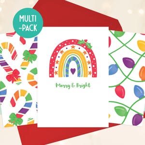 Lot de cartes de Noël arc-en-ciel - Lot de cartes de Noël pour gays, lesbiennes, fierté, LGBTQ+ - emballage multiple