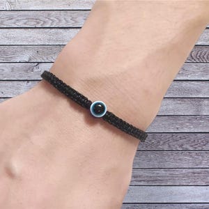 Black Woven String Evil Eye Bracelet: Adjustable Protection Amulet