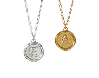 Colliers Pendentif Insigne, Côté Caché, Collier Pendentif Initial, Argent Massif, Collier Coin, Collier Sceau de Cire, Bijoux Créateurs