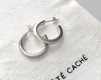 Silver Square Loop Earrings, Sterling Silver, Côté Caché, Minimalist, Thick hoop, Simple hoop, Stud hoop, Open hoop earring