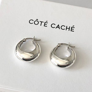 Silver Chunky Droplet Earrings (Medium size), Sterling Silver, Côté Caché, Big hoop earrings, Thick hoop, Simple hoop, Chunky hoop earrings