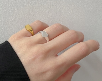 Heart Signet Ring, Engraving, Gold Vermeil, Sterling Silver, Côté Caché, Pinky Signet ring, bridal shower gifts, Womens sigent ring