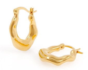 Wave Hoop Earrings, 18ct Gold plate on Sterling Silver, Côté Caché, Gold hoop earrings, Creole earrings