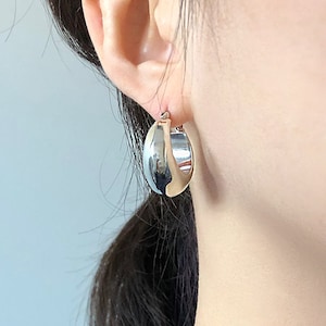 Orecchini a goccia spessi in argento (taglia grande), Argento Sterling, Côté Caché, Orecchini a cerchio grandi, Cerchio spesso, Cerchio semplice, Orecchini a cerchio spessi