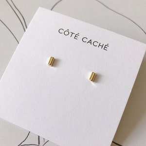 Gold Bar Stud Earrings, Gold on Sterling Silver, Côté Caché, Small Stud earrings, Tiny earrings, Geometric earrings, Minimalist