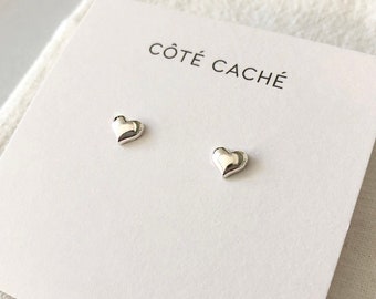 Silver Heart Stud Earrings, Sterling Silver, Côté Caché, Minimalist, Silver Stud earrings, Simple Stud, Heart, Small, Tiny Stud earrings