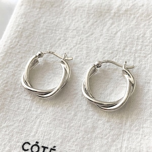 Relaxed Braid Silver Hoop Earrings- Sterling Silver, Côté Caché, Spiral hoop, Twist hoop, Creole hoop earrings, Silver hoop earrings