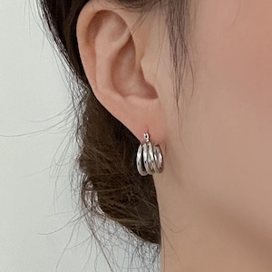 Triple Layered Silver Hoop Earrings, Mini hoop, Bold hoop, Silver huggies, Small Hoop Earrings, Minimalist