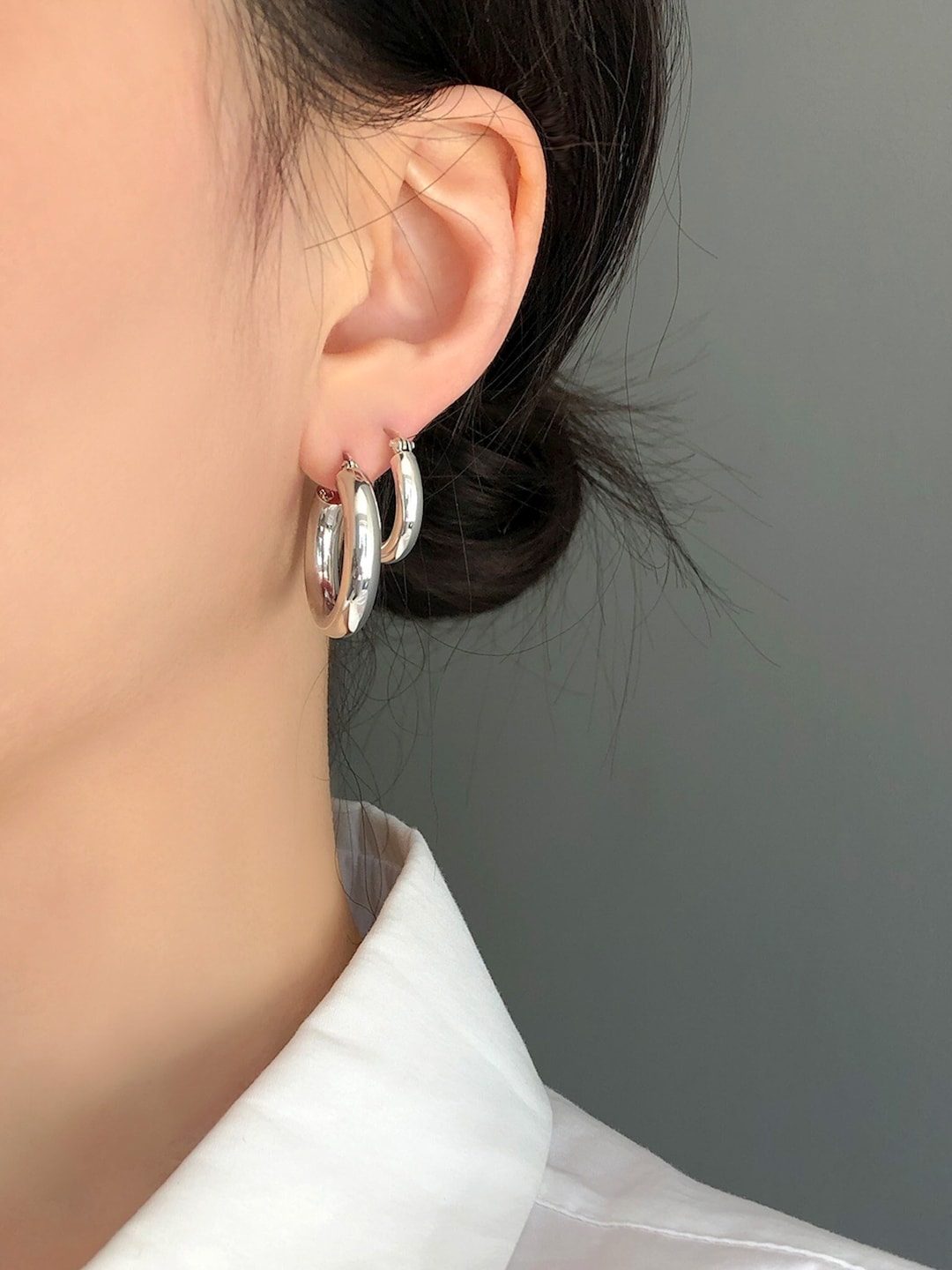 Spike Medium Creole Hoop Sterling Silver Earrings