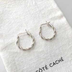 Silver Braided Hoop Earrings (Small), Sterling Silver, Côté Caché, Silver hoop earrings, Spiral hoop, Twist hoop, Creole hoop earrings