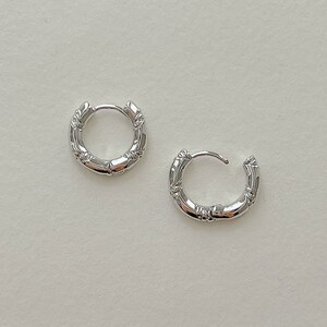 Silver Textured Small Huggie Hoop Earrings, Silver Hoop, Twist Hoop ...