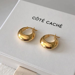 Gold Chunky Droplet Earrings(Medium), Gold Vermeil on Sterling Silver, Côté Caché, Gold hoop earrings, Simple hoop, Creole earrings