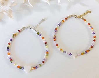 Rainbow Cubic Zirconia and Mother of Pearl Heart or Star Friendship Bracelet // Silver Friendship Bracelet // Gold Friendship Bracelet