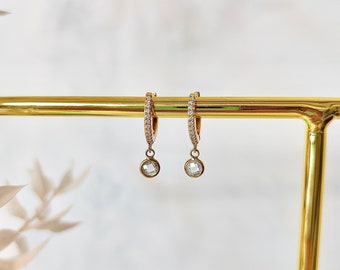 Gold Cubic Zirconia Huggie Charm Earrings // Charm Huggies // Gold Vermeil Cubic Zirconia Huggie Hoops // Cubic Zirconia Hoop Earrings //