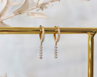 Gold Cubic Zirconia Huggie Charm Earrings // Charm Huggies // Gold Vermeil Cubic Zirconia Huggie Hoops // Cubic Zirconia Hoop Earrings //