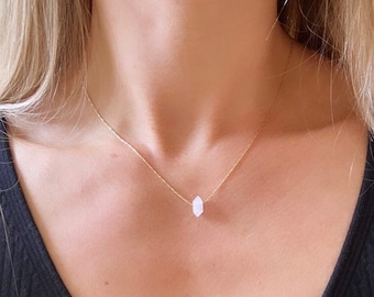 Rose Quartz Point Pendant Necklace // Natural Rose Quartz and Sterling Silver Pendant Necklace // Rose Quartz and Gold Pendant Necklace