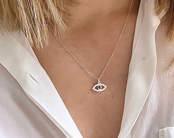 Sterling Silver Evil Eye Necklace // Cubic Zirconia Evil Eye Necklace // Silver Evil Eye Necklace // Silver Cubic Zirconia Evil Eye Necklace