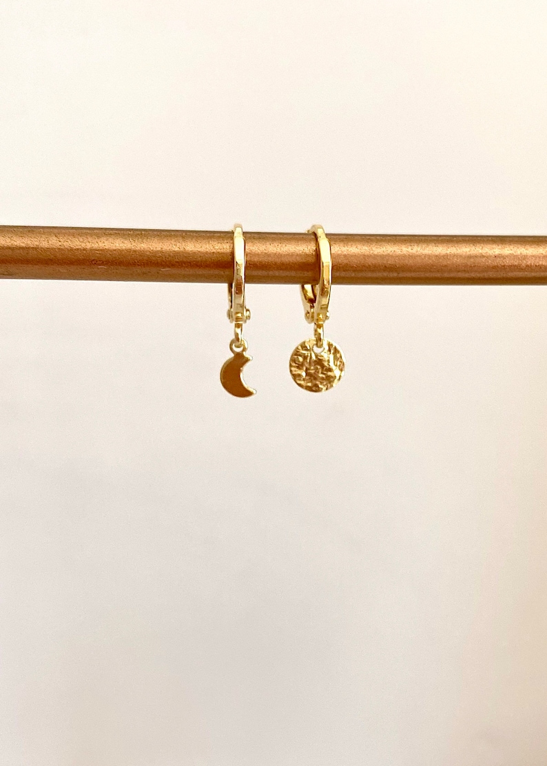 Mix & Match Gold Filled Charm Huggie Earrings // PAIR of 18k Gold Filled Hoop Earrings // Huggie Hoops // Huggies // Celestial Hoop Earrings image 3