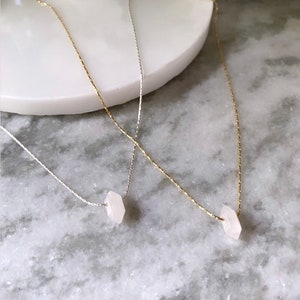 Rose Quartz Point Pendant Necklace // Natural Rose Quartz and Sterling Silver Pendant Necklace // Rose Quartz and Gold Pendant Necklace image 2