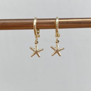 Gold Starfish Huggie Hoops // Small Hoop Earrings With Starfish Charm // Huggies // Starfish Charm// Gold Filled Earrings // image 3