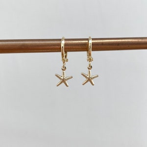 Gold Starfish Huggie Hoops // Small Hoop Earrings With Starfish Charm // Huggies // Starfish Charm// Gold Filled Earrings // image 4