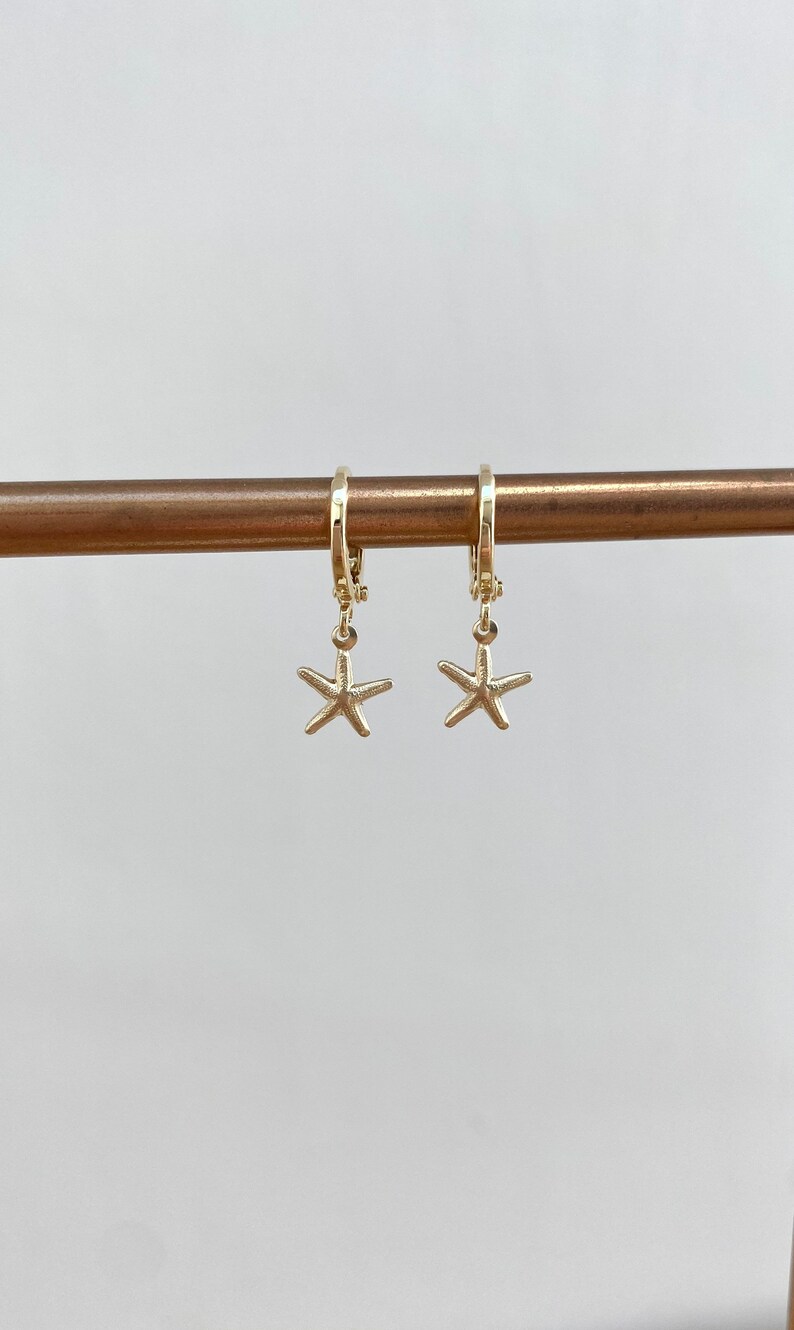 Gold Starfish Huggie Hoops // Small Hoop Earrings With Starfish Charm // Huggies // Starfish Charm// Gold Filled Earrings // image 4