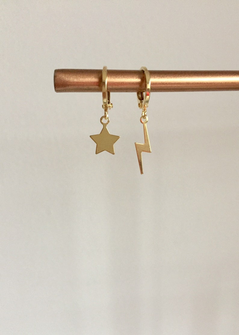 Mix & Match Gold Filled Charm Huggie Earrings // PAIR of 18k Gold Filled Hoop Earrings // Huggie Hoops // Huggies // Celestial Hoop Earrings image 2