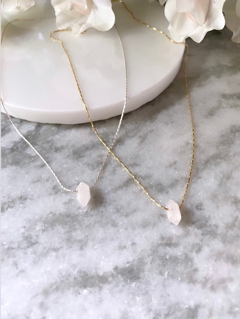 Rose Quartz Point Pendant Necklace // Natural Rose Quartz and Sterling Silver Pendant Necklace // Rose Quartz and Gold Pendant Necklace image 3