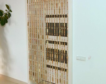 Tenda A Perline In Legno E Bambù Per Porta – Divisorio Bohémien 90x190 Cm – Fatto A Mano