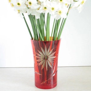Ruby Red Vintage Glass Vase - Mid Century Modern Accent