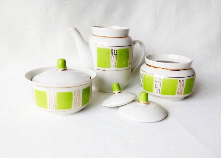 Vintage Green Tea Set Retro Porcelain Tea Tableware Old Etsy